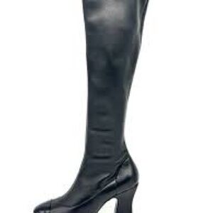 Paris Hilton Black Leather Over-the-Knee Platform Boots